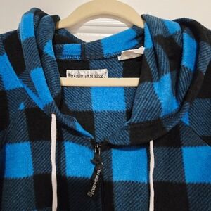Forever Lazy Blue Black Buffalo Plaid Fleece Hooded Adult Oversized Onesie Large